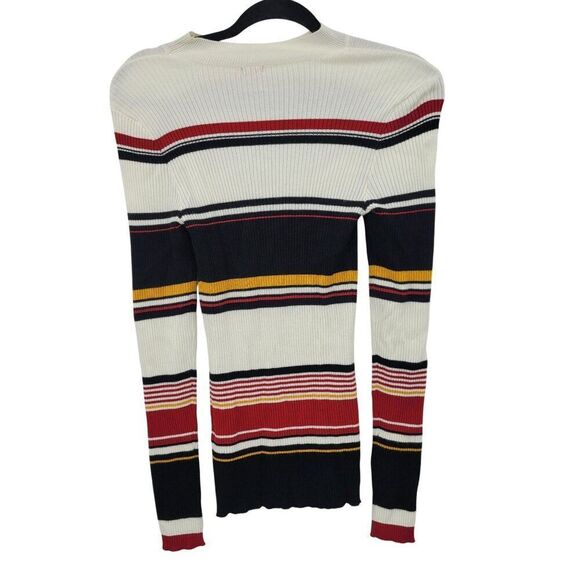 Vtg 90s Guess Womens White Striped Ribbed Knit Sweater Sz M Peekaboo Cutout - Picture 2 of 8